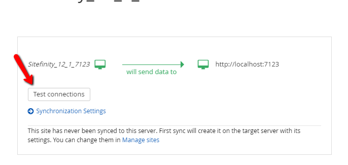 test connections in site sync