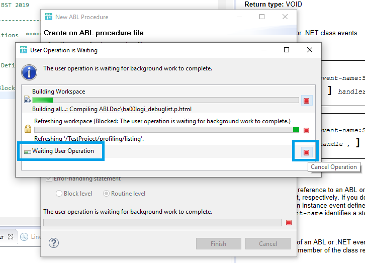 Developer Studio creating new ABL Procedure file hangs waiting for ...