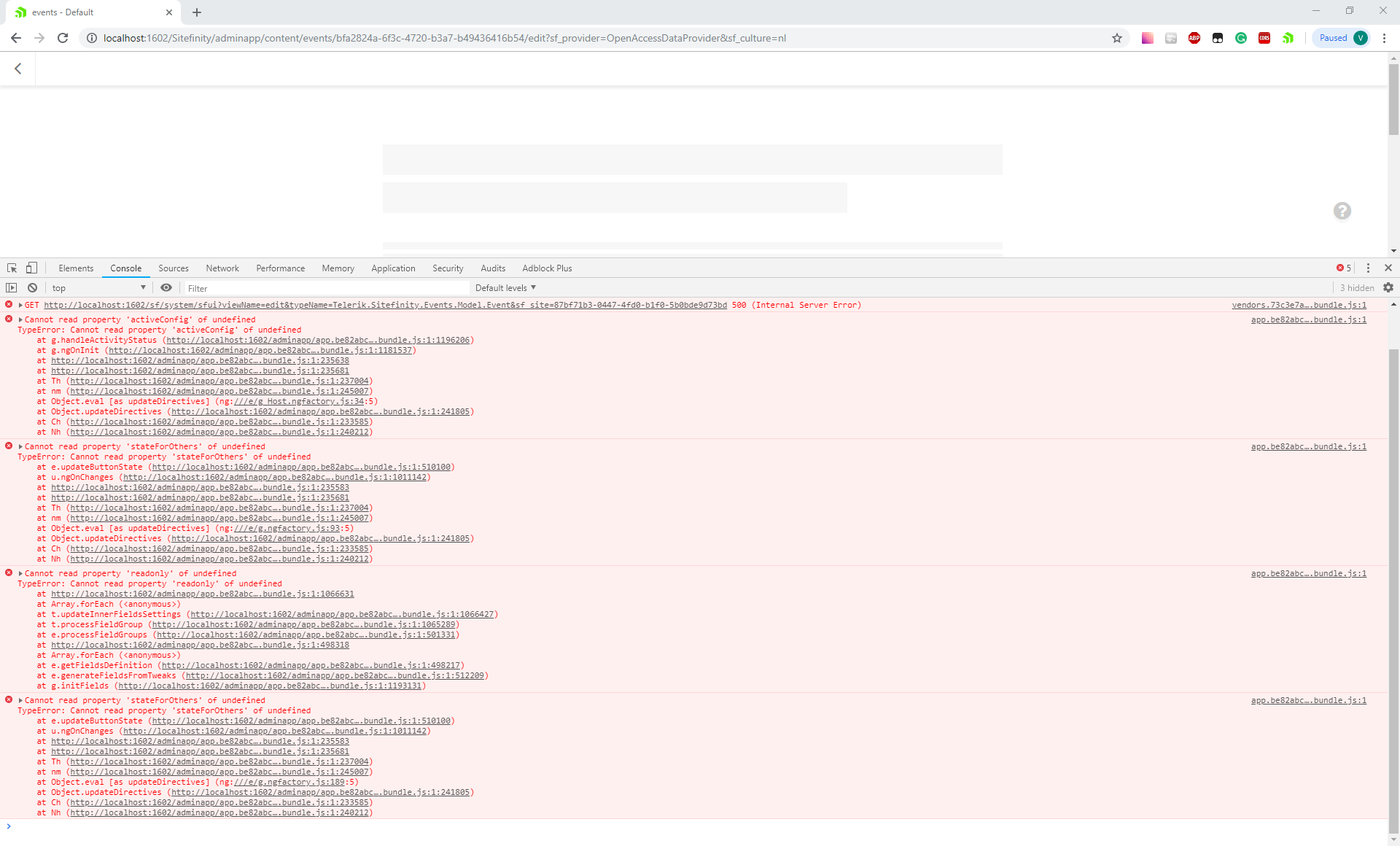 AdminApp console errors