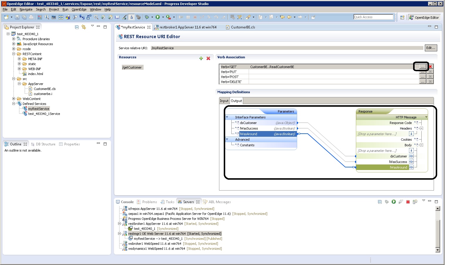Shows the REST Resource URI Editor page.