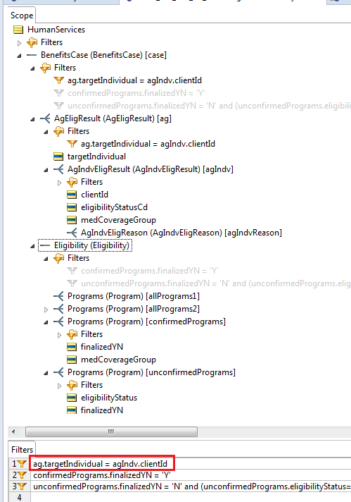 Screenshot of Rulesheet Vocabulary Scope with the filter that causes the issue