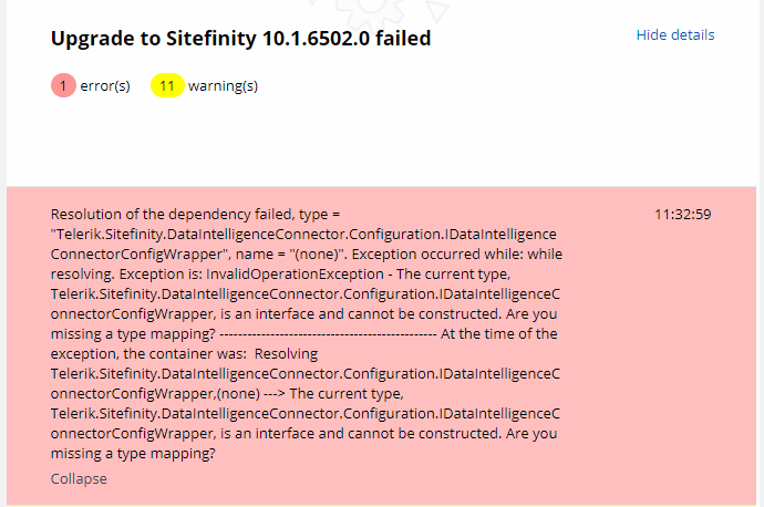 The error thrown during the upgrade from 8.0  to 8.0+