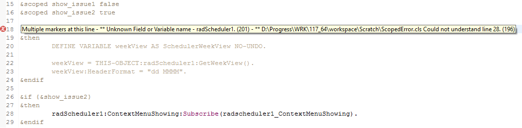 PDSOE Editor shows error marker on wrong line when using preprocessor ...