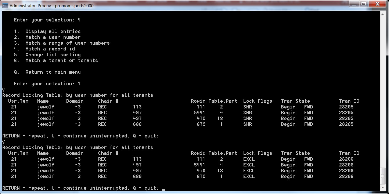 Order of locks displayed by promon option 4. - Progress Community