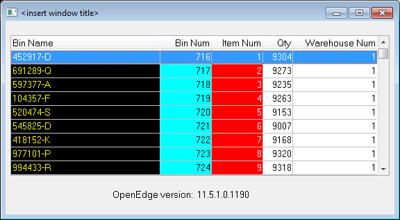 Screenshot, same program as above, but selected row shows as white-on-blue for the whole row