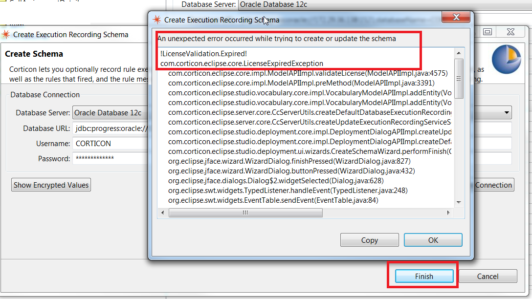 Creating an execution recording schema in Corticon Studio results in a ...
