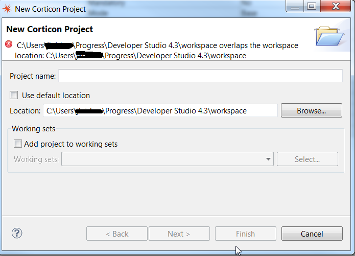 Unable to create/import a new project in Corticon Studio with error "C ...
