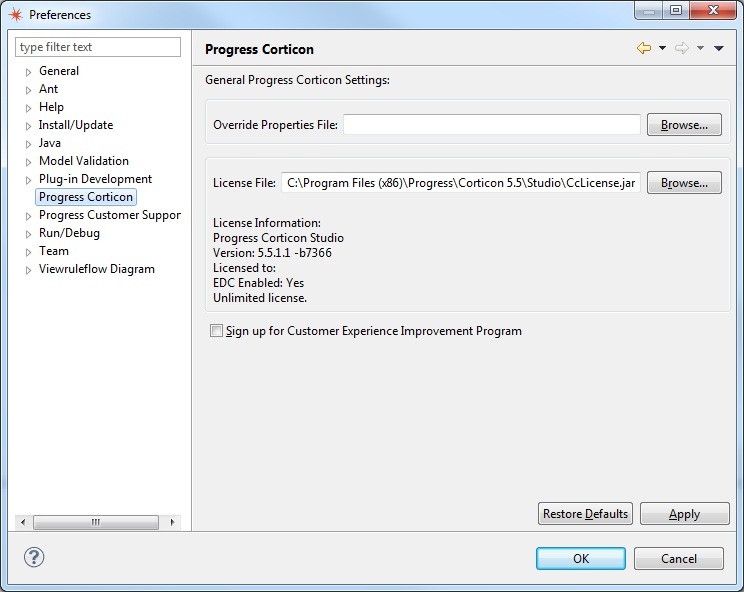 Rule Modeling section in the Preferences window missing in Corticon ...