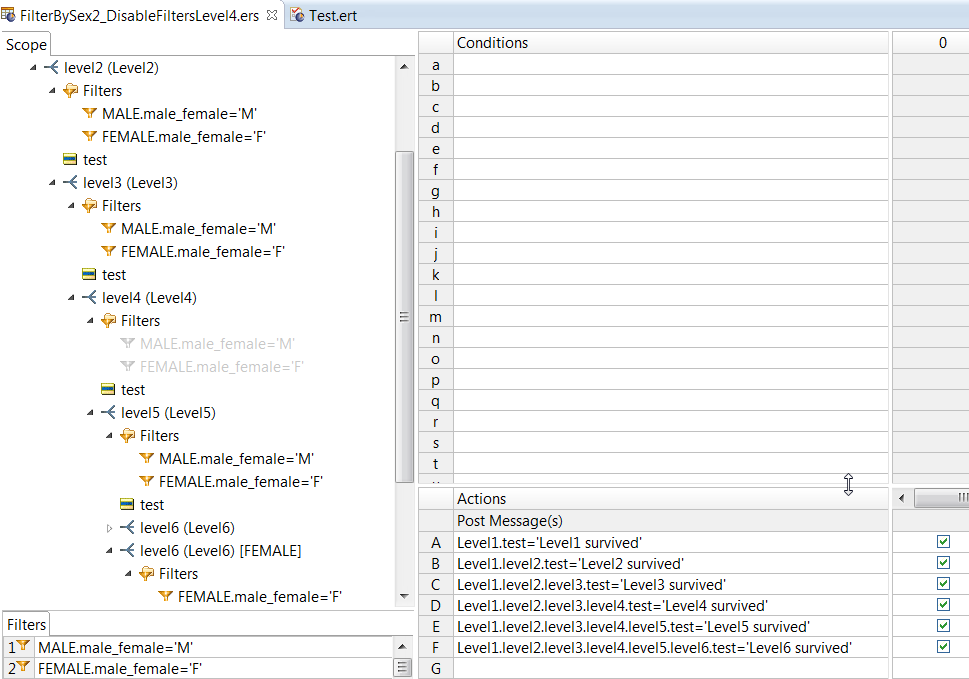 Disabling an intermediate level filter in a rulesheet with multi level ...