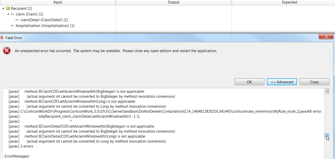 Compilation error with non-conditional rules and CDTs in Corticon ...