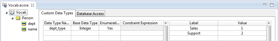 Screenshot of the Vocabulary showing the CDT labels and values