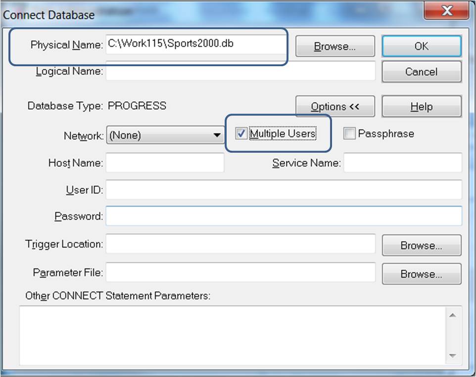 Select a database. If running select Multiple users checkbox