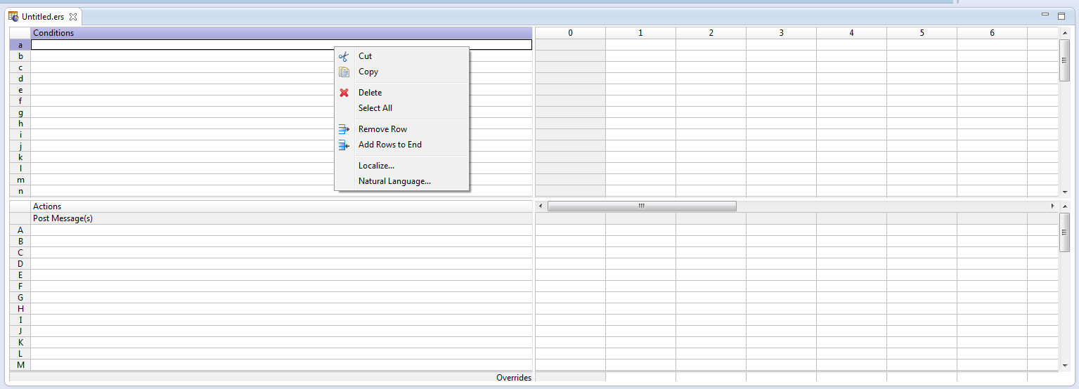 Unable to insert row from the first condition in a rulesheet in ...