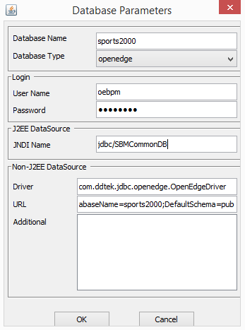 DB adapter configuration dialog in OEBPM Designer