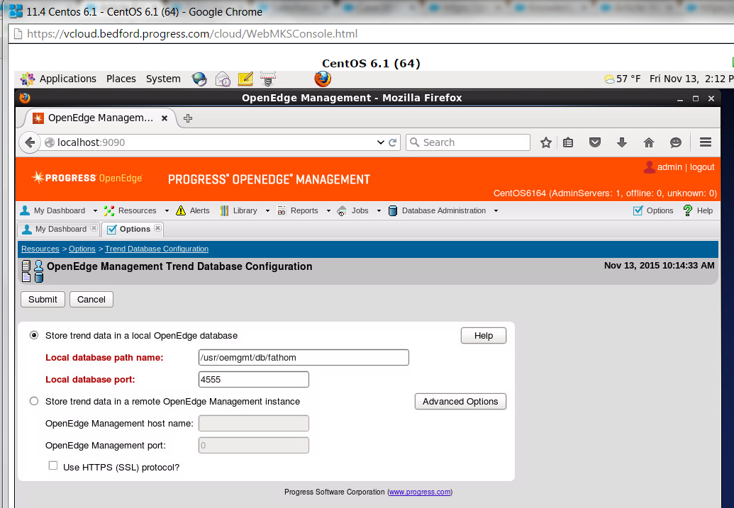 OEM trend database configuration screen