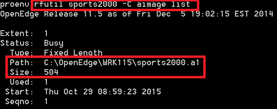 rfutil -C aimage list ai extent