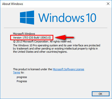 winver output on Windows 10 Creators Update