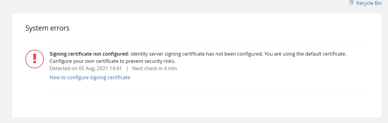 Signing certificate not configured error on the Dashboard - Progress ...