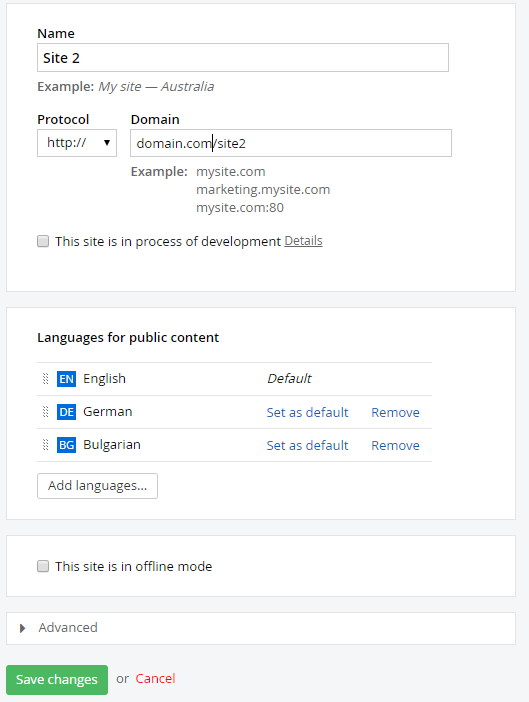 Site configuration