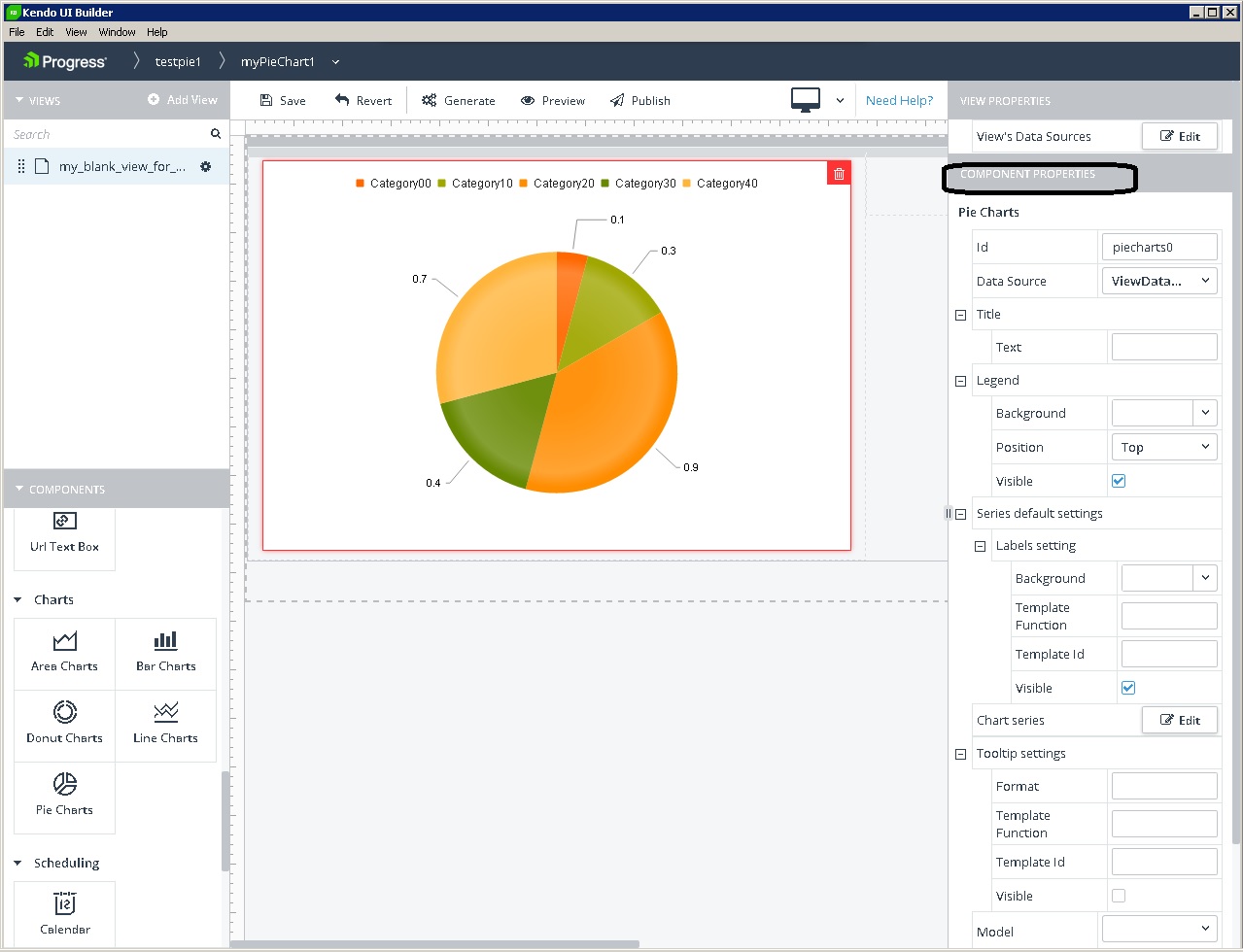 Shows the components properties page.