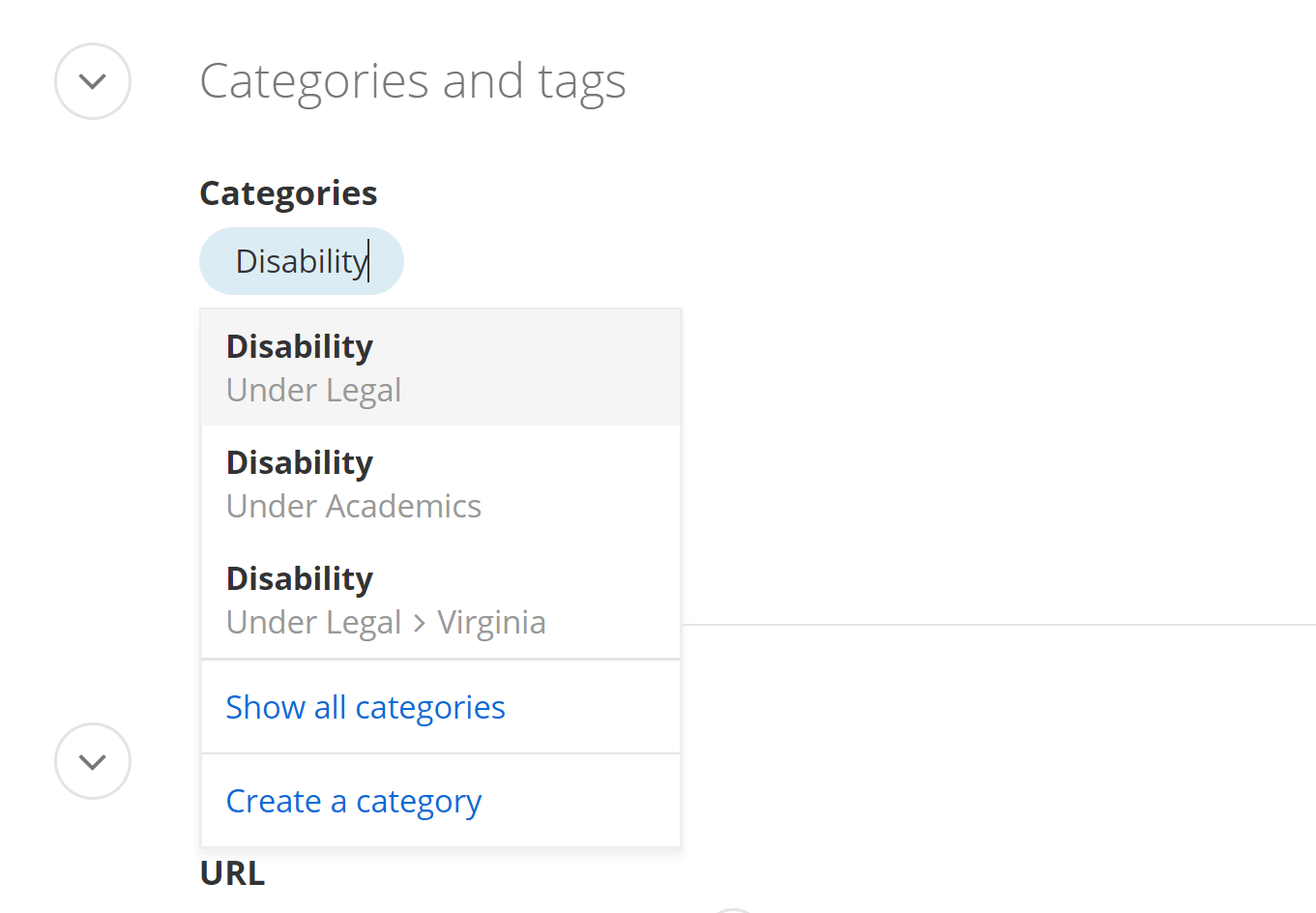 Full path of categories is shown when selecting categories