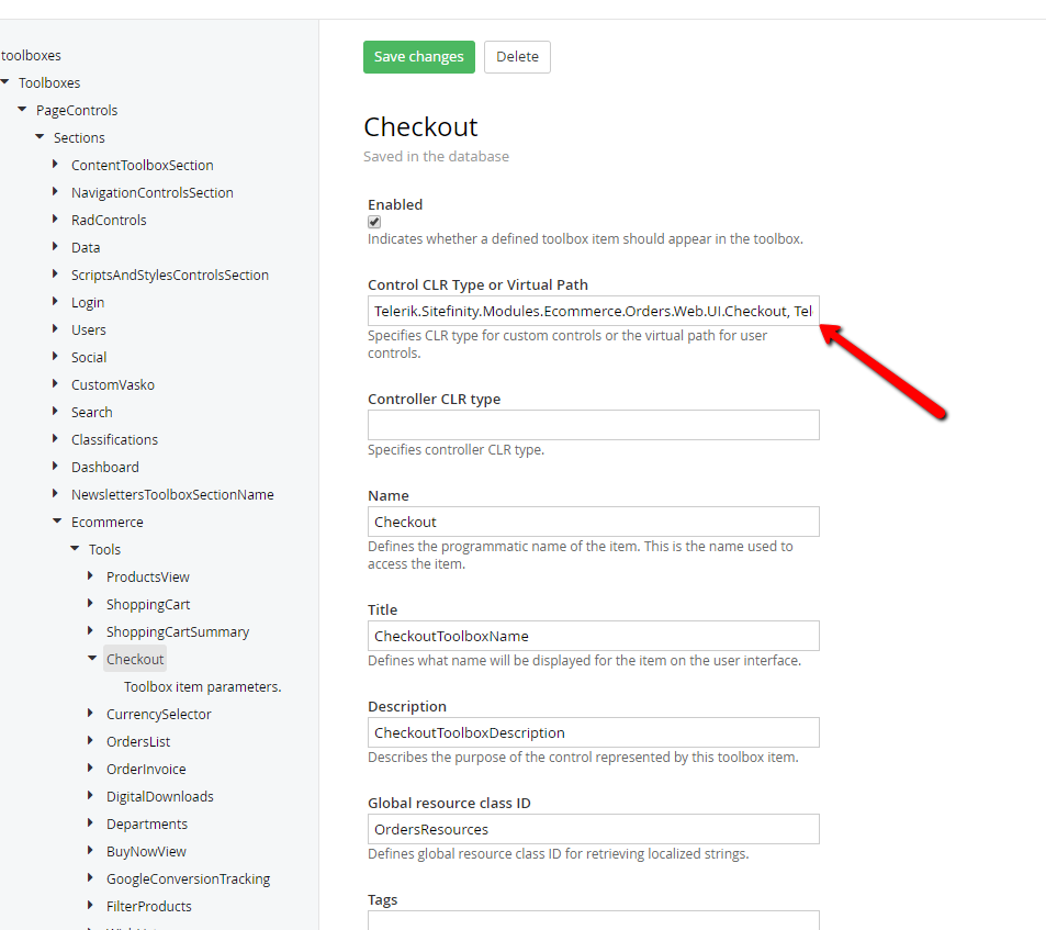 Checkout Widget Default CLR Type