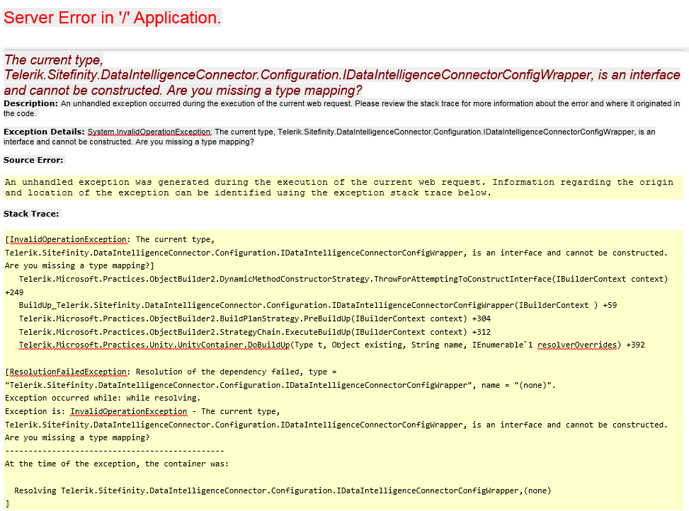 IDataIntelligenceConnectorConfigWrapper is an interface and cannot be