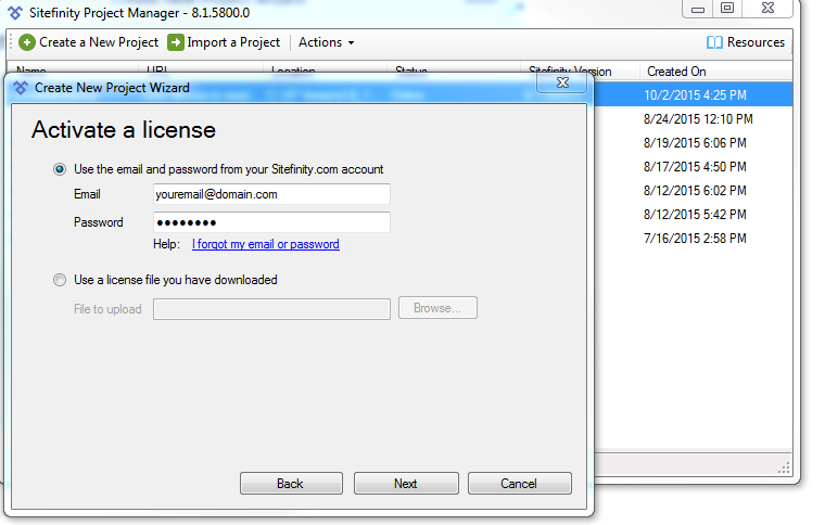 Activate license screen