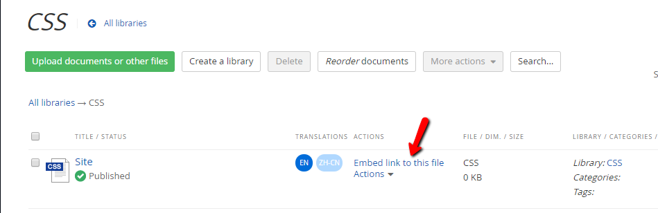 Copy url from Embed link Action in the document folder