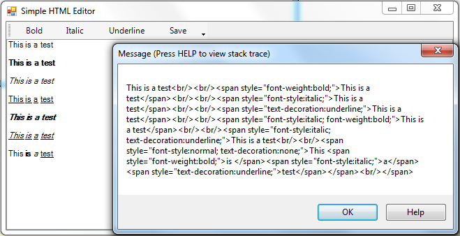 Simple editor to generate HTML-like formatted text based on ...