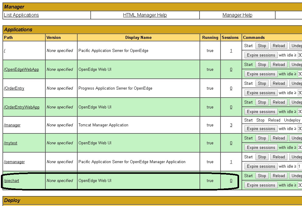 Shows the tomcat management page highlighting the web application