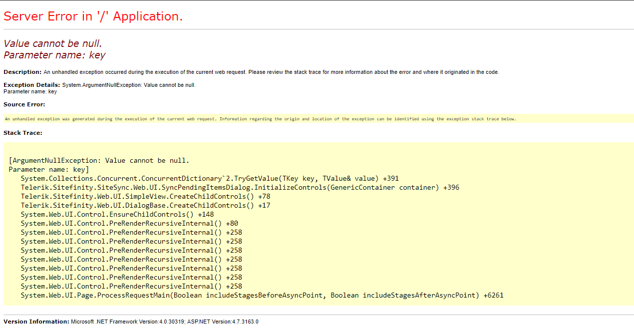 Back to Site Sync Error