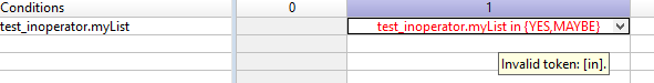 Invalid in {list} operator usage