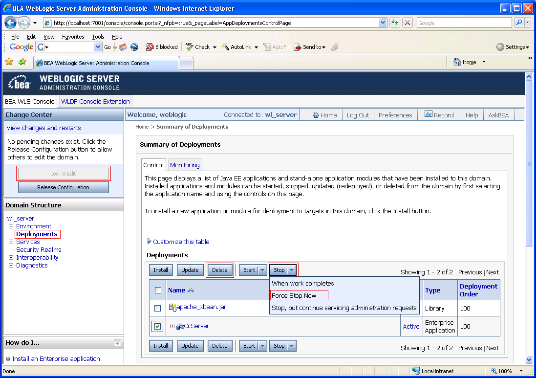 If exists deployment of CcServer