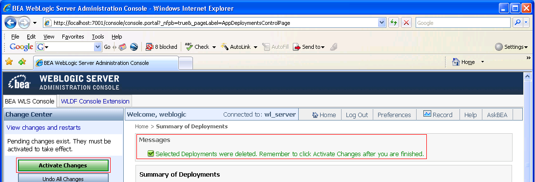 Activate Changes to Remove