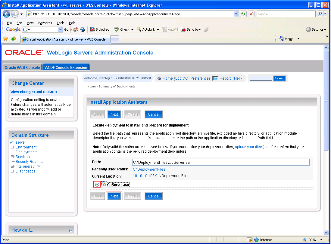 Deployment, Next, Weblogic 10.3