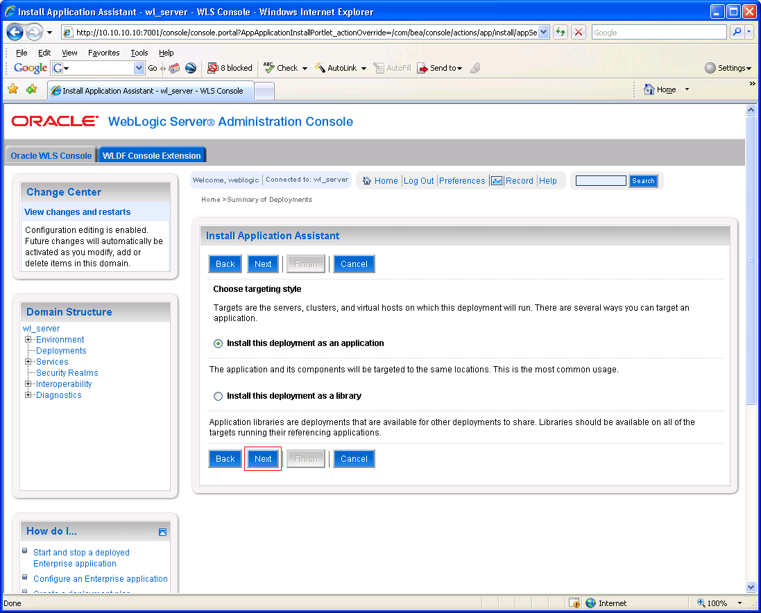 Accept Defaults Weblogic 10.3