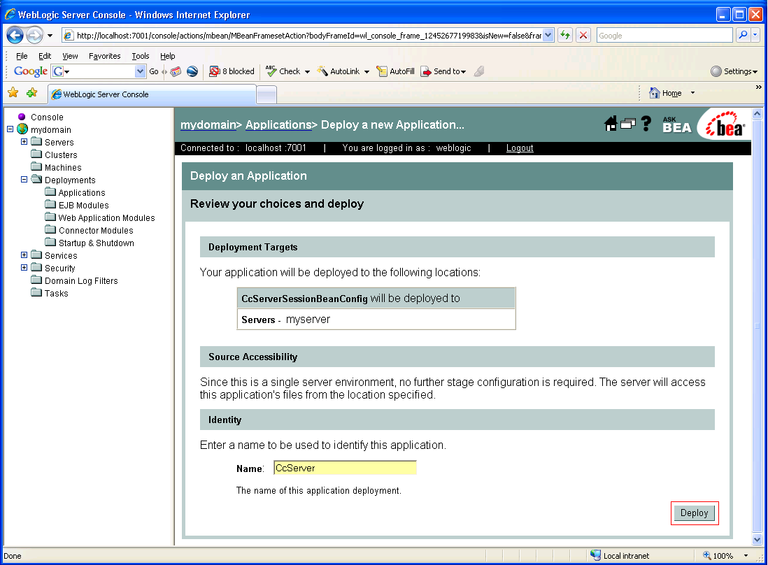 Start Deployment, WL 8.1