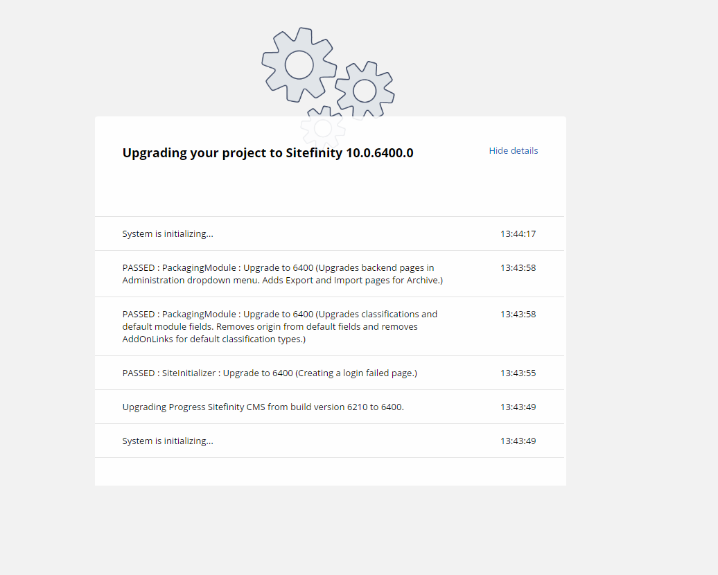 Upgrade to Sitefinity 10.0 freezes on the initialization status page ...