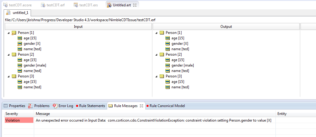 Constraint violation exception when a CDT attribute is not used in a ...