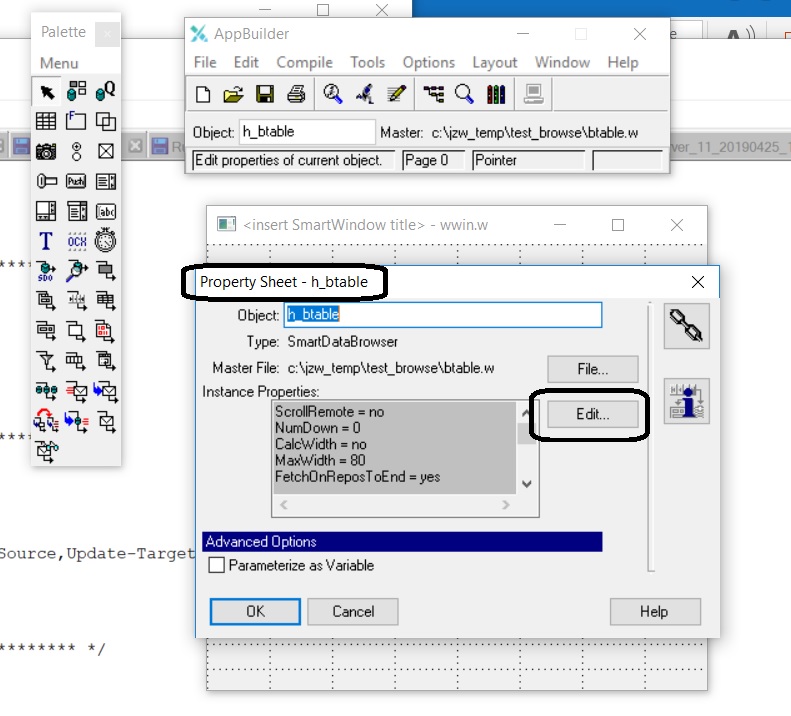 Shows the browse's property sheet