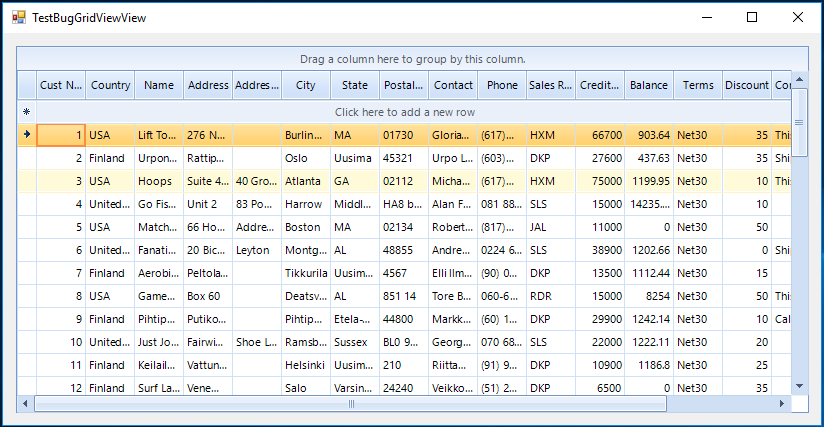 Telerik RadGridView highlights unnecessary columns and rows in