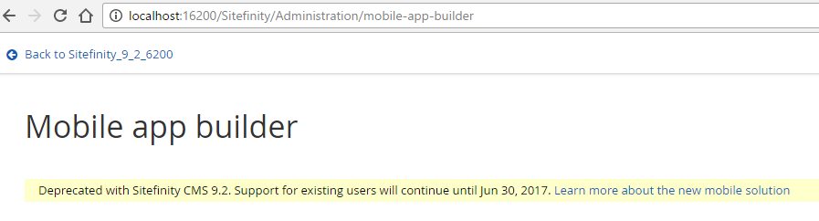 Mobile app builder deprecated