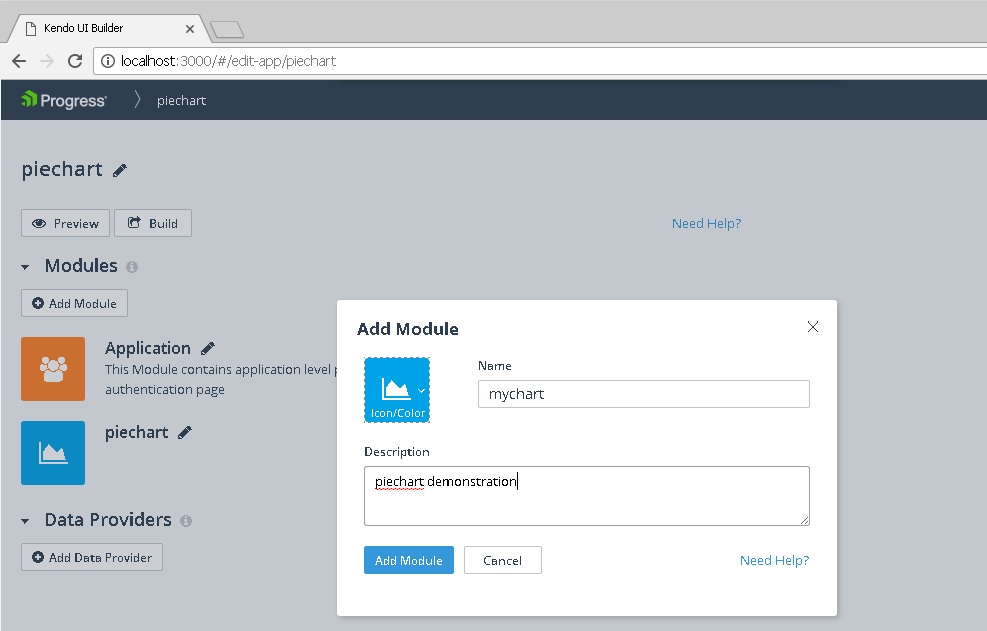 Shows the Add Module page that appears after clicking the Add Module button