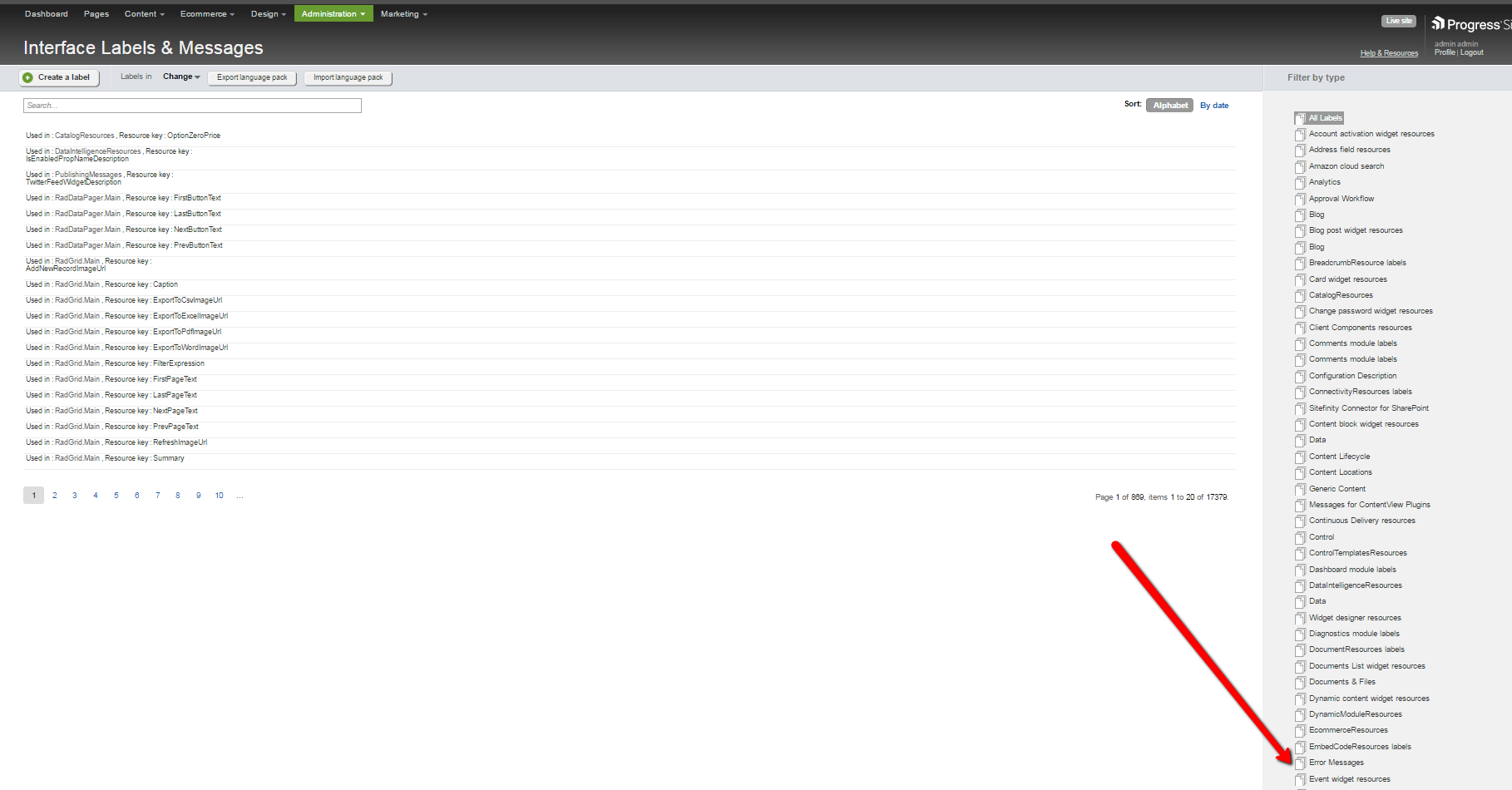 Error Messages filter