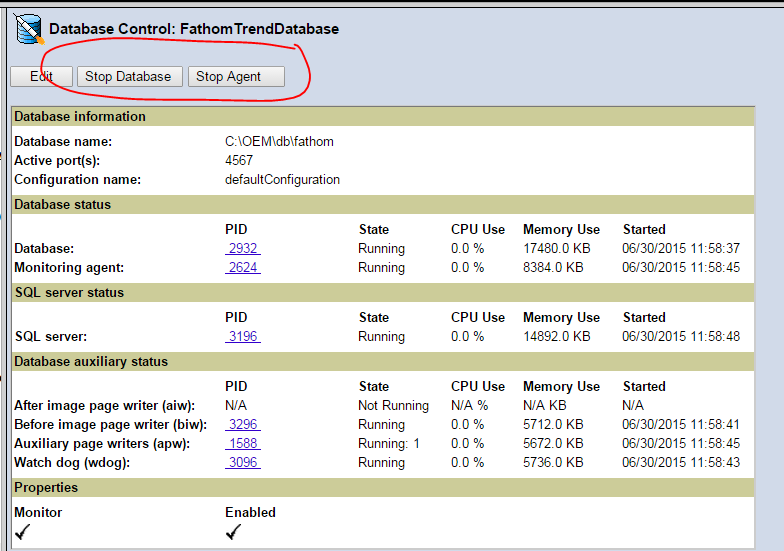 OEM screen to stop FathomTrendDatabase