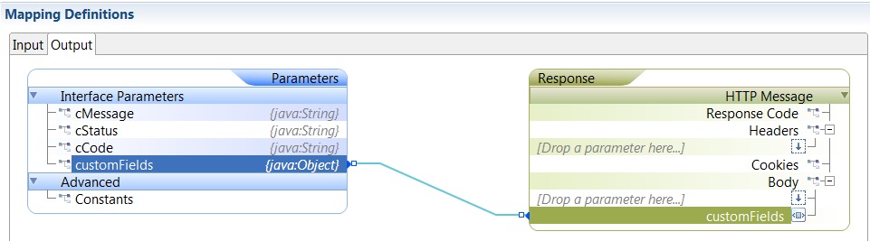 Response node mapped to interface parameter