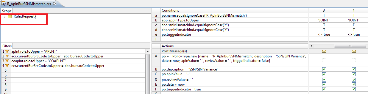 The scope section for the rulesheet has additional entities in Corticon ...