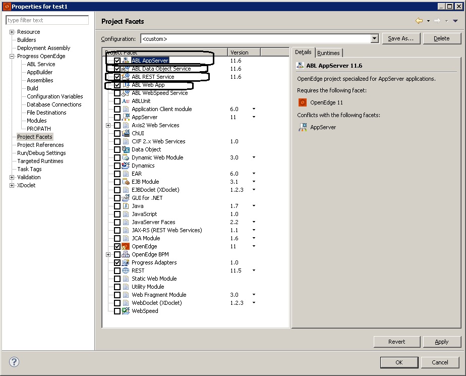 Select ABL AppServer, ABL Web App, ABL Data Object Service, and ABL REST Service