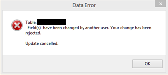 "Field(s) have been changed by another user. Your change has been rejected. Update Cancelled."